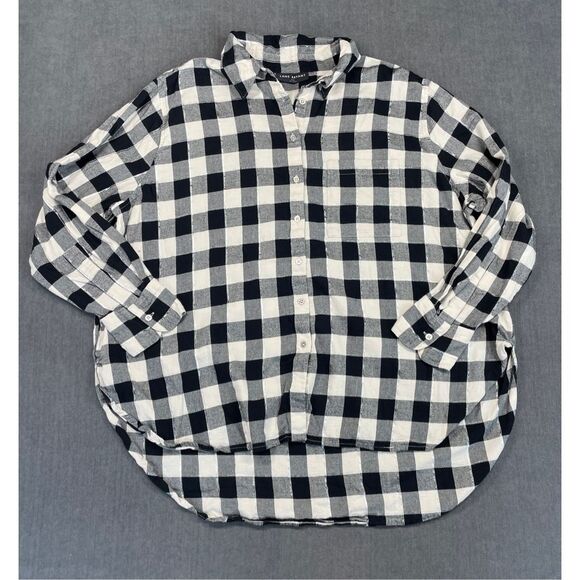 Oversized Buffalo Check Button Down Shirt Lane Bryant Women 18/20 Black White‎ - Picture 1 of 9